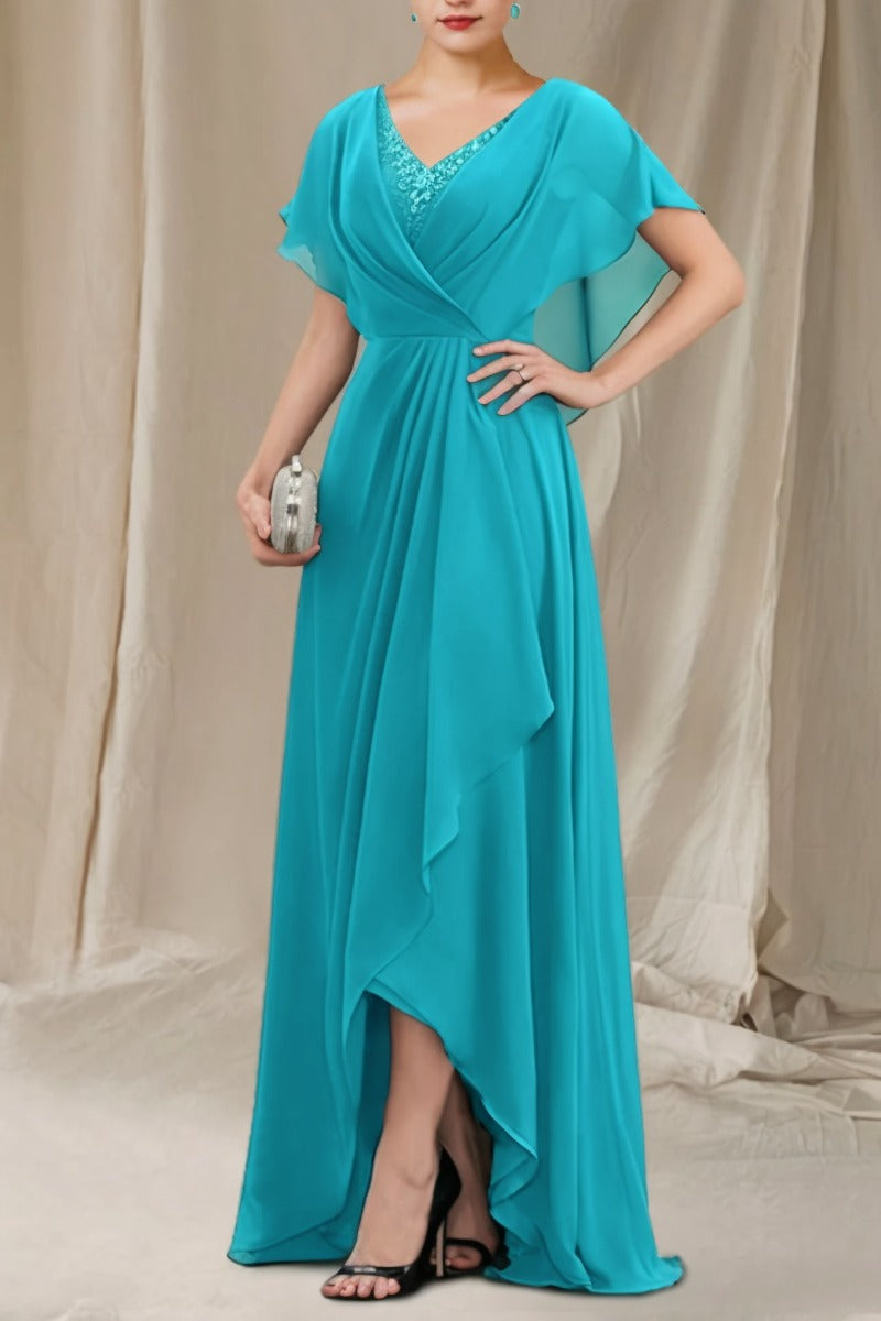 A-Line Sweep-Brush Train Chiffon Dress CM0080