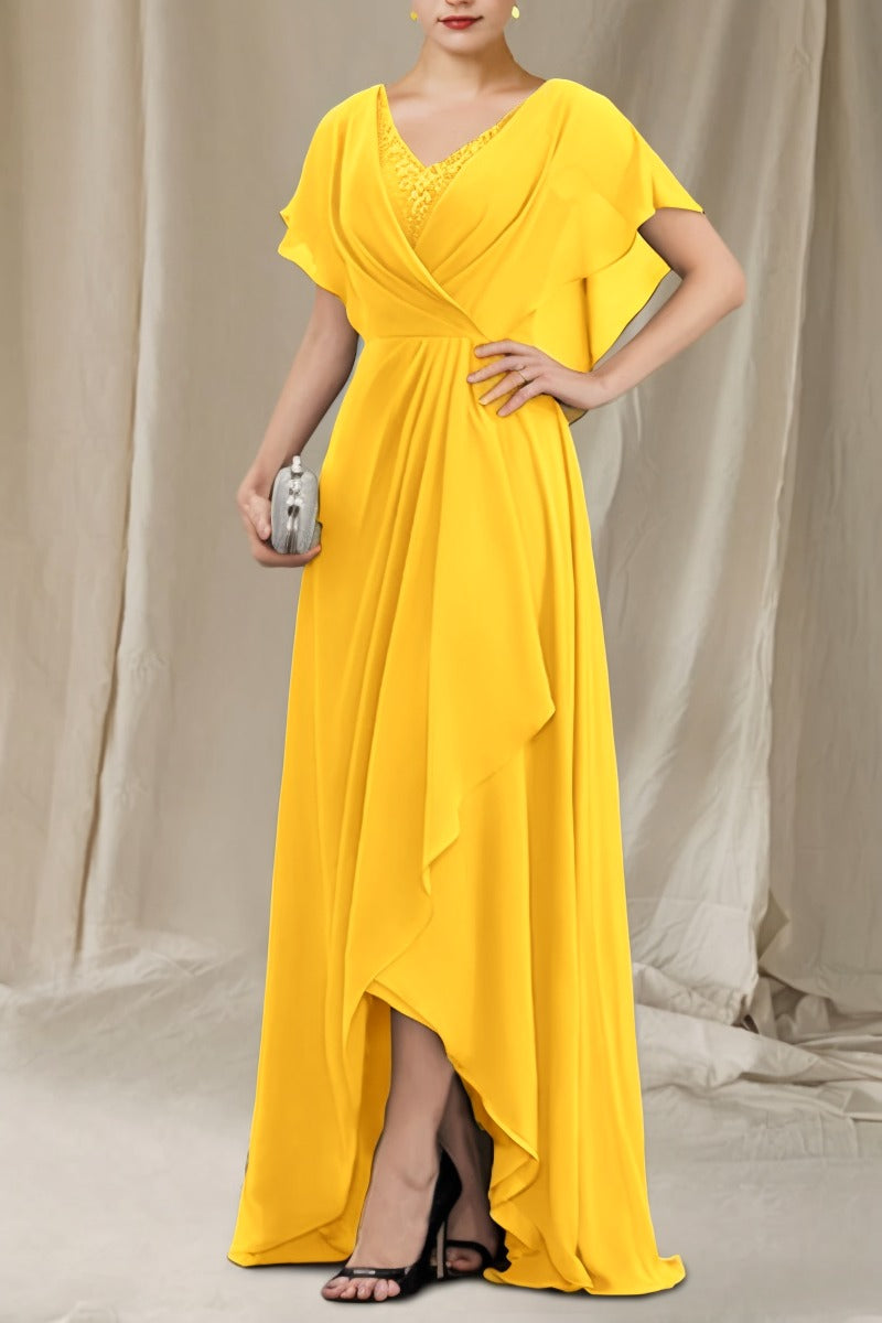 A-Line Sweep-Brush Train Chiffon Dress CM0080