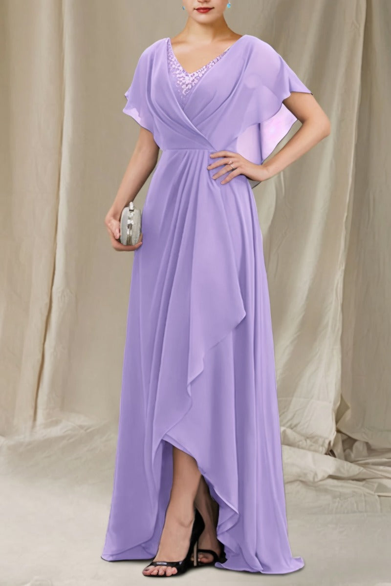 A-Line Sweep-Brush Train Chiffon Dress CM0080