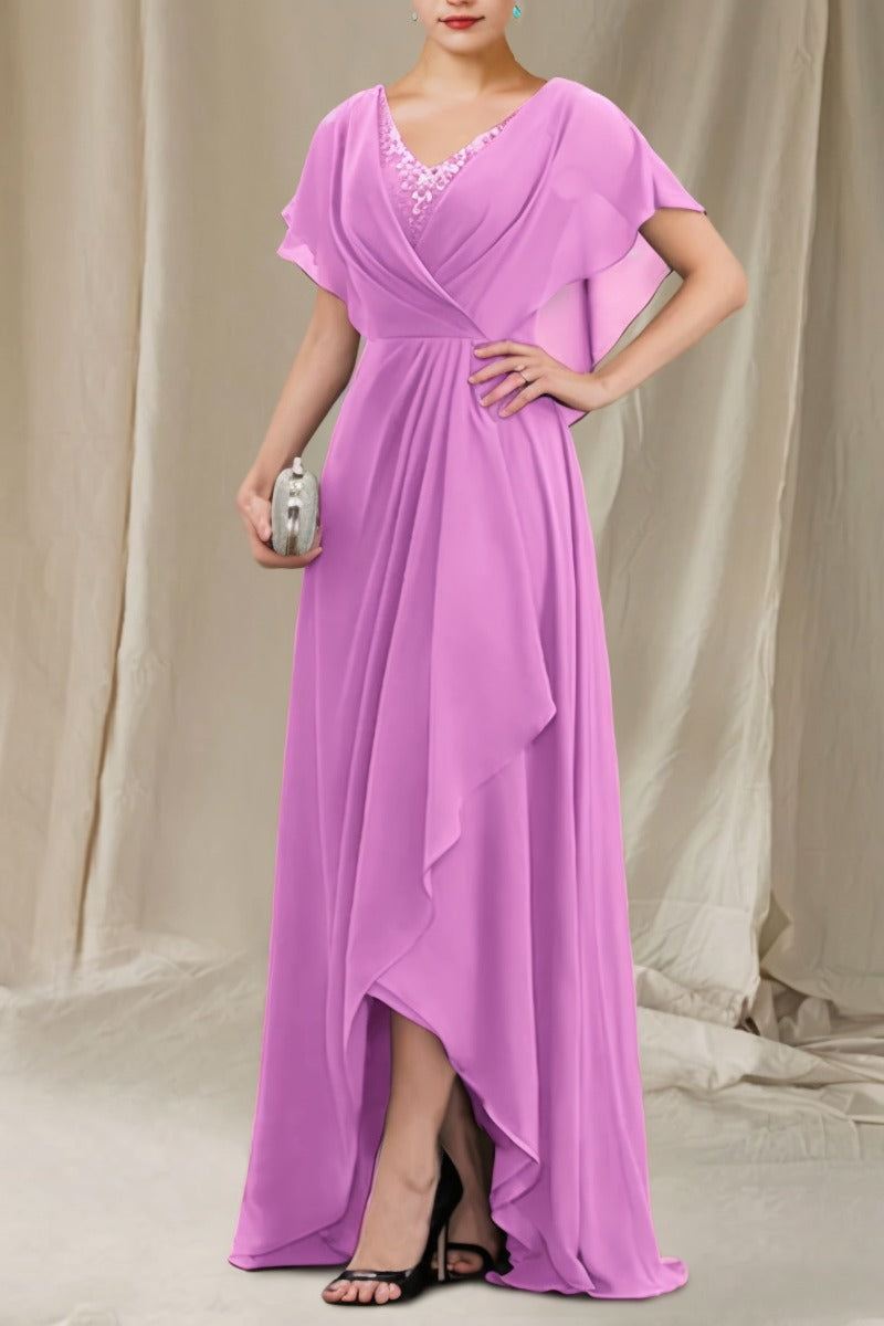 A-Line Sweep-Brush Train Chiffon Dress CM0080