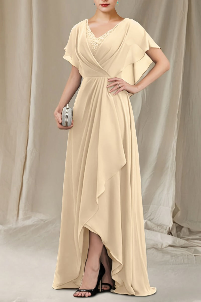 A-Line Sweep-Brush Train Chiffon Dress CM0080