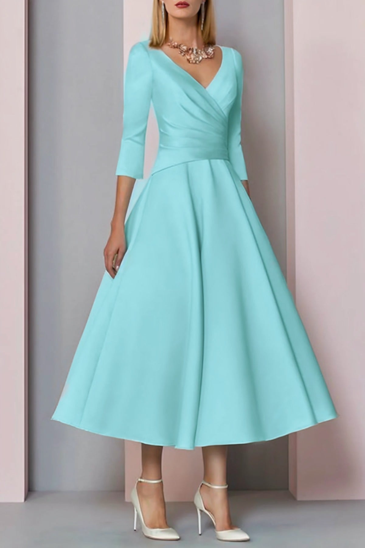 A-Line Tea Length Satin Mother Dress CM0081