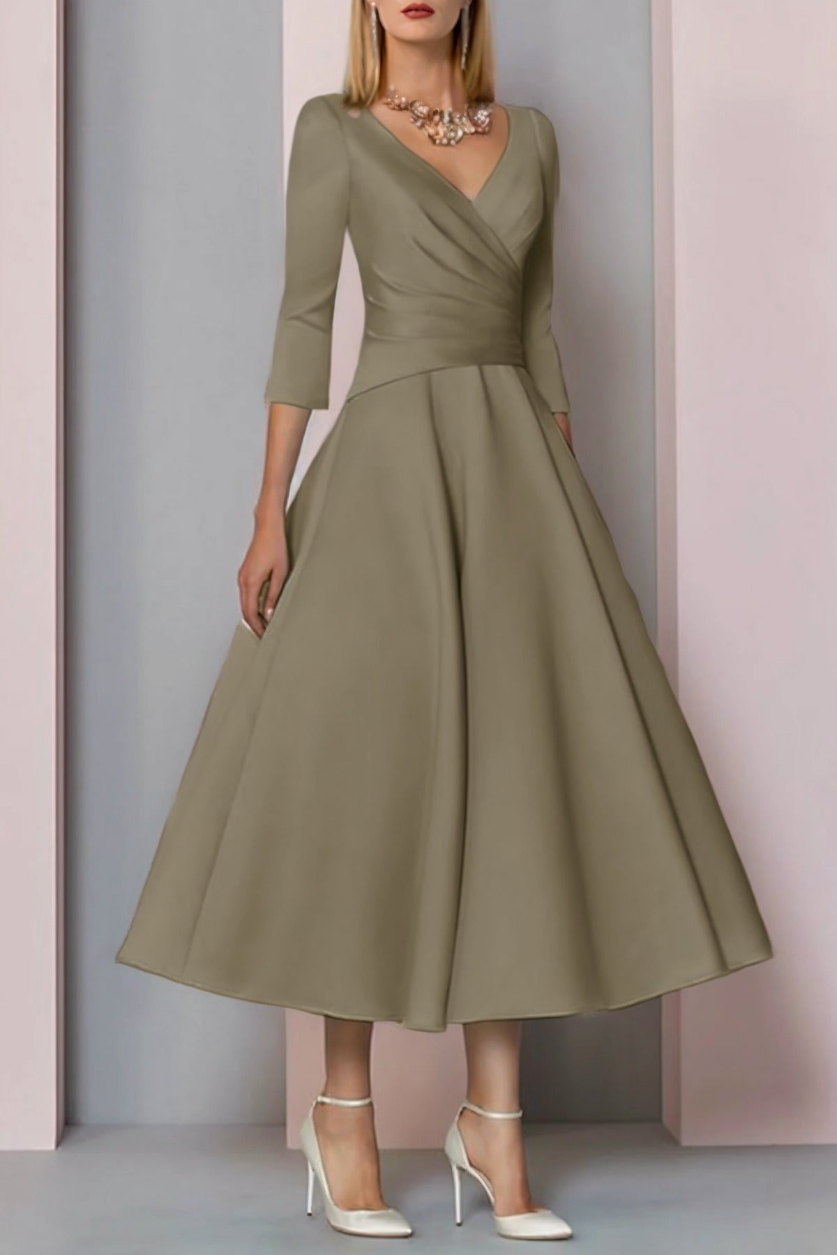 A-Line Tea Length Satin Mother Dress CM0081