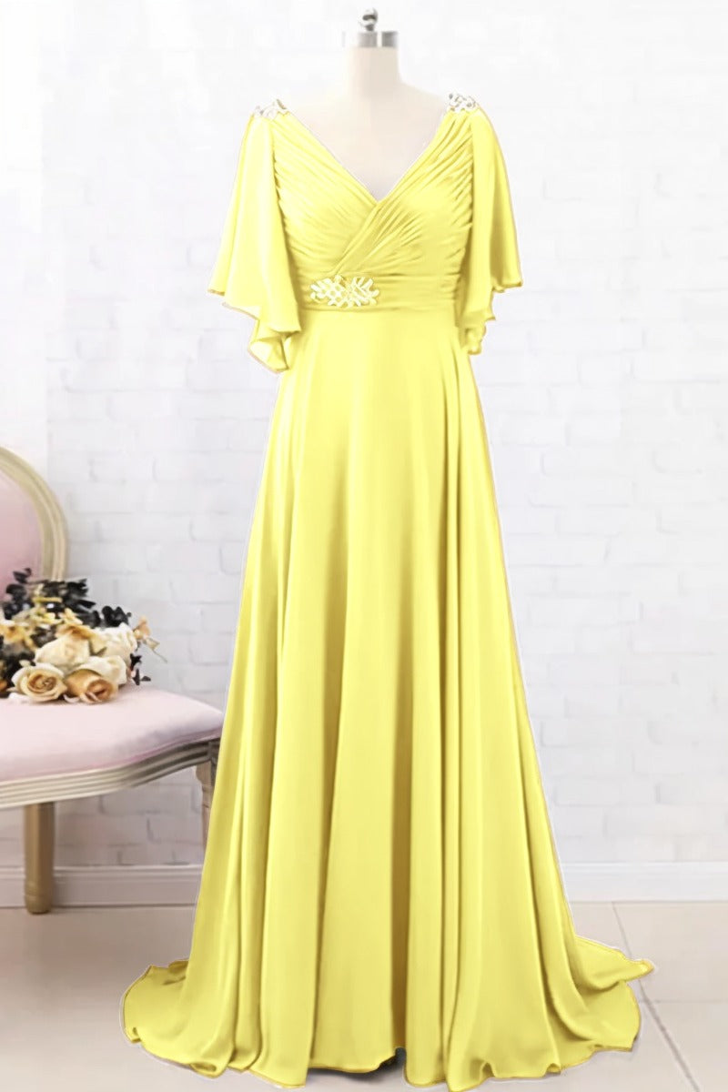 A-Line Sweep-Brush Train Chiffon Dress CM0082