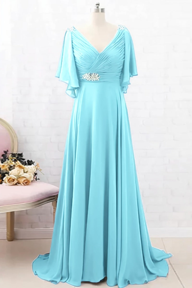 A-Line Sweep-Brush Train Chiffon Dress CM0082