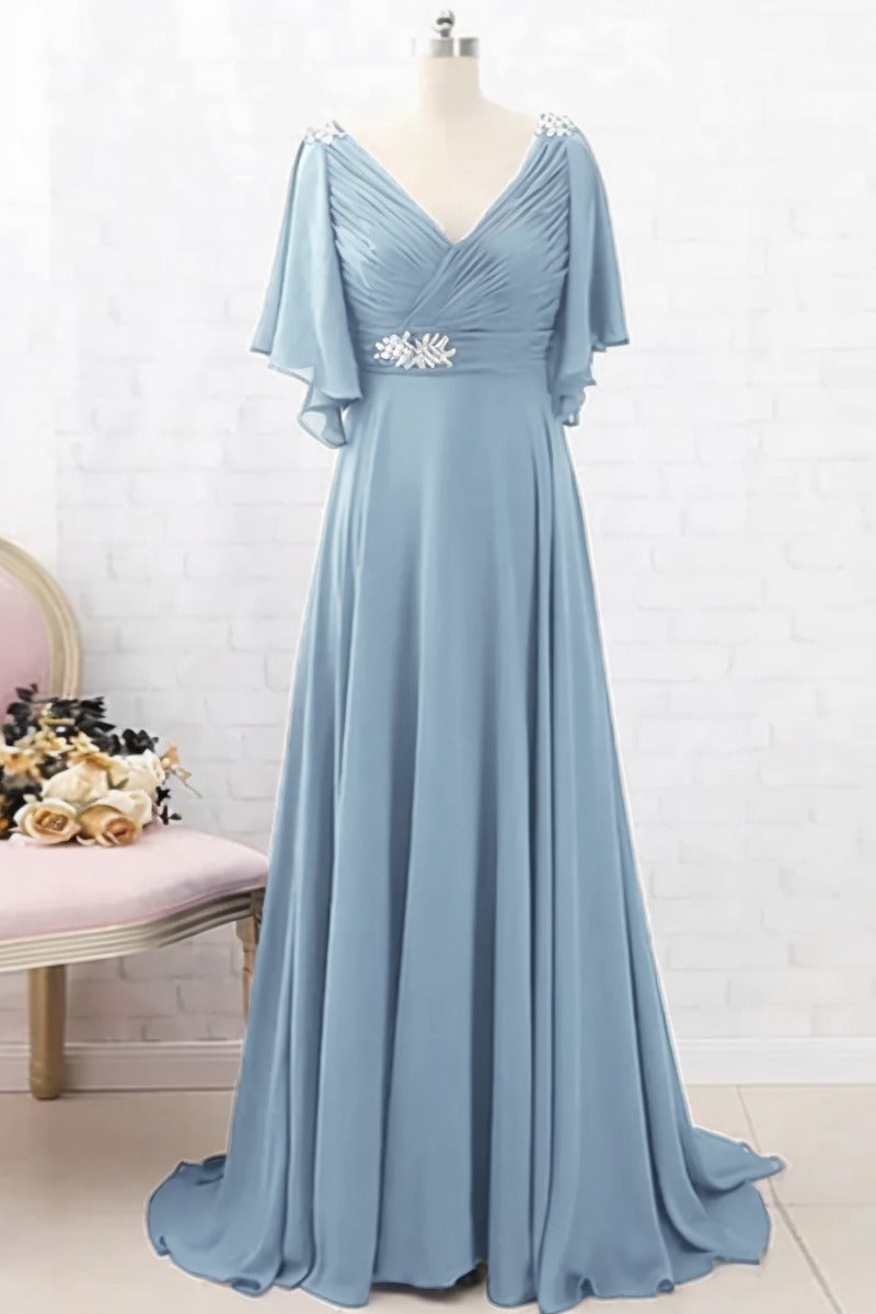 A-Line Sweep-Brush Train Chiffon Dress CM0082