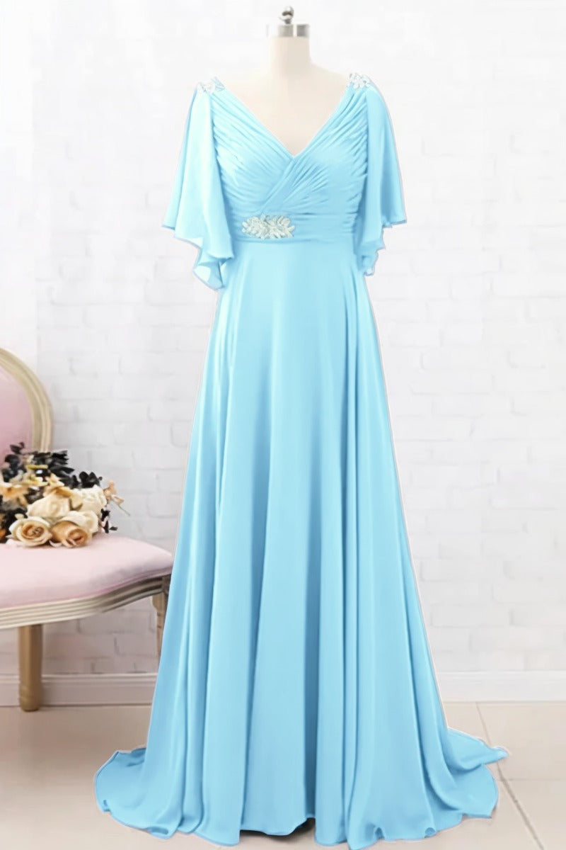 A-Line Sweep-Brush Train Chiffon Dress CM0082