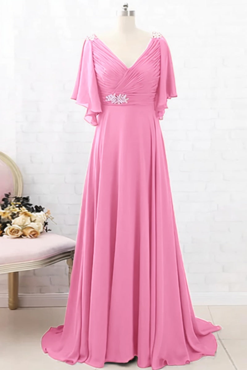 A-Line Sweep-Brush Train Chiffon Dress CM0082