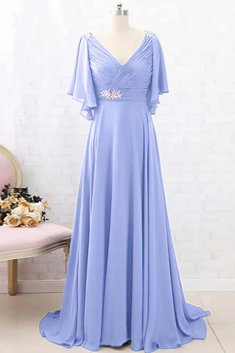 A-Line Sweep-Brush Train Chiffon Dress CM0082