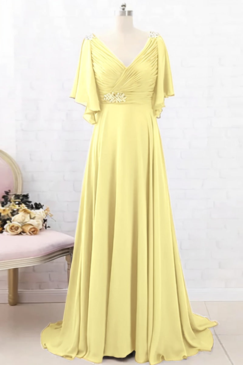 A-Line Sweep-Brush Train Chiffon Dress CM0082