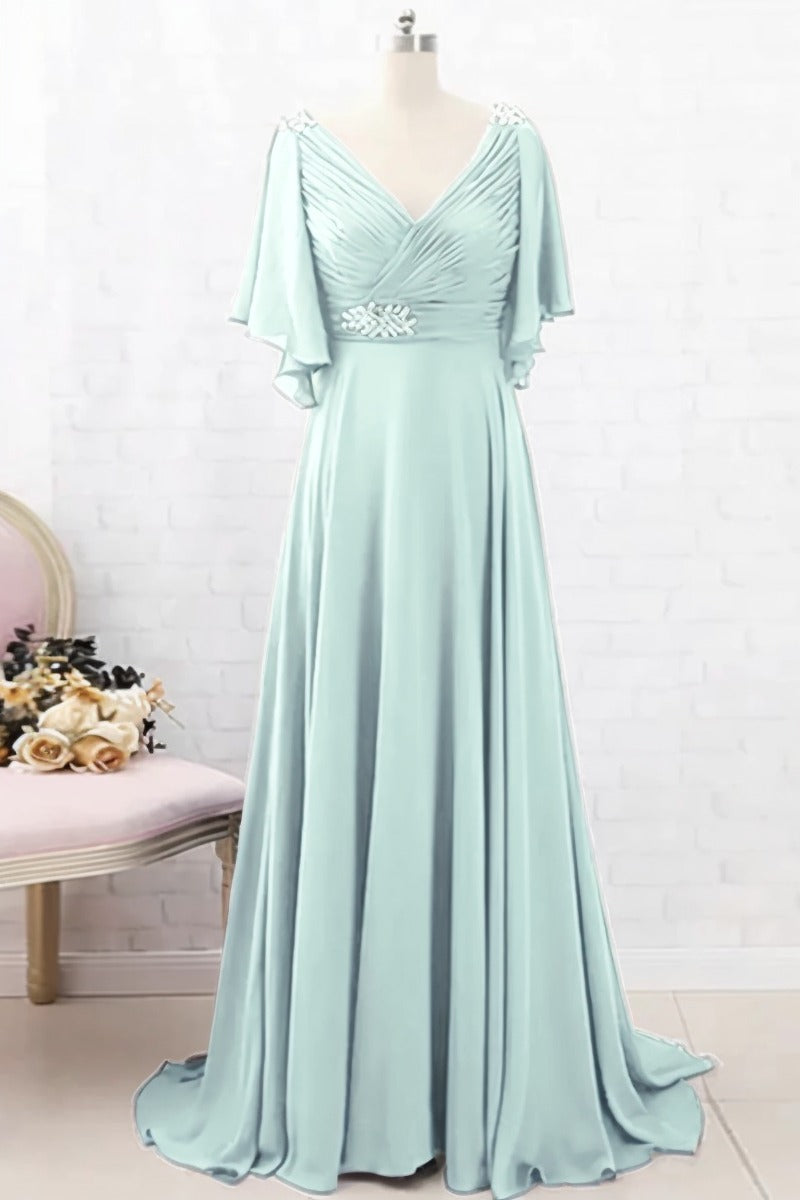 A-Line Sweep-Brush Train Chiffon Dress CM0082