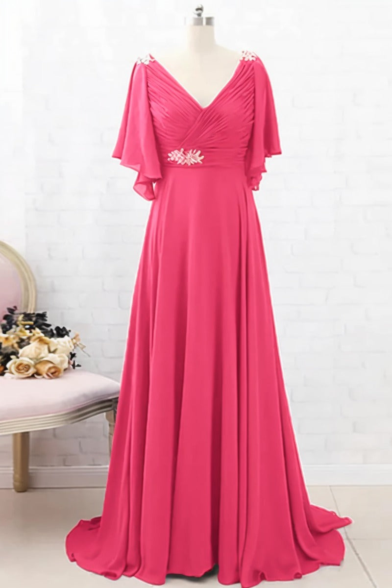 A-Line Sweep-Brush Train Chiffon Dress CM0082