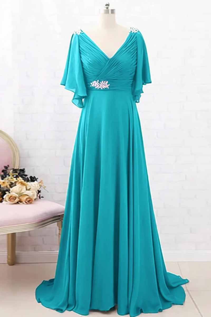 A-Line Sweep-Brush Train Chiffon Dress CM0082