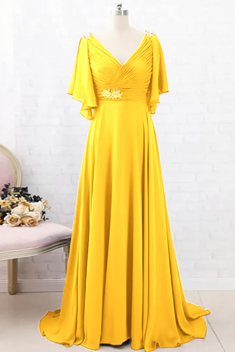 A-Line Sweep-Brush Train Chiffon Dress CM0082