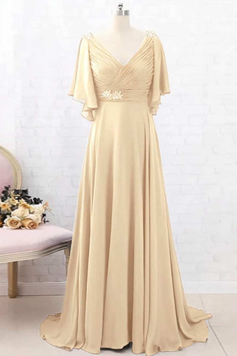 A-Line Sweep-Brush Train Chiffon Dress CM0082