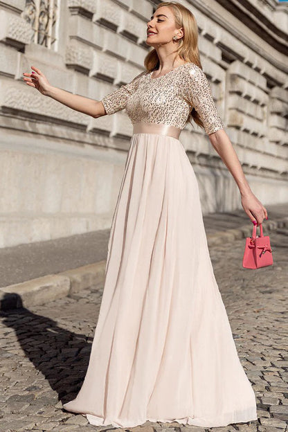 A-Line Floor Length Sequined Dress CM0175