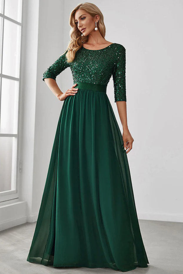 A-Line Floor Length Sequined Dress CM0175