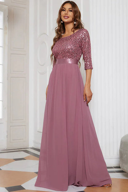 A-Line Floor Length Sequined Dress CM0175