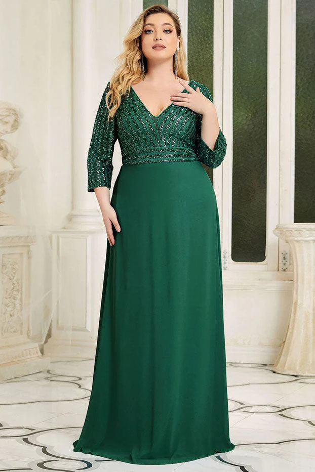 A-Line Floor Length Sequined Lace Dress CM0184