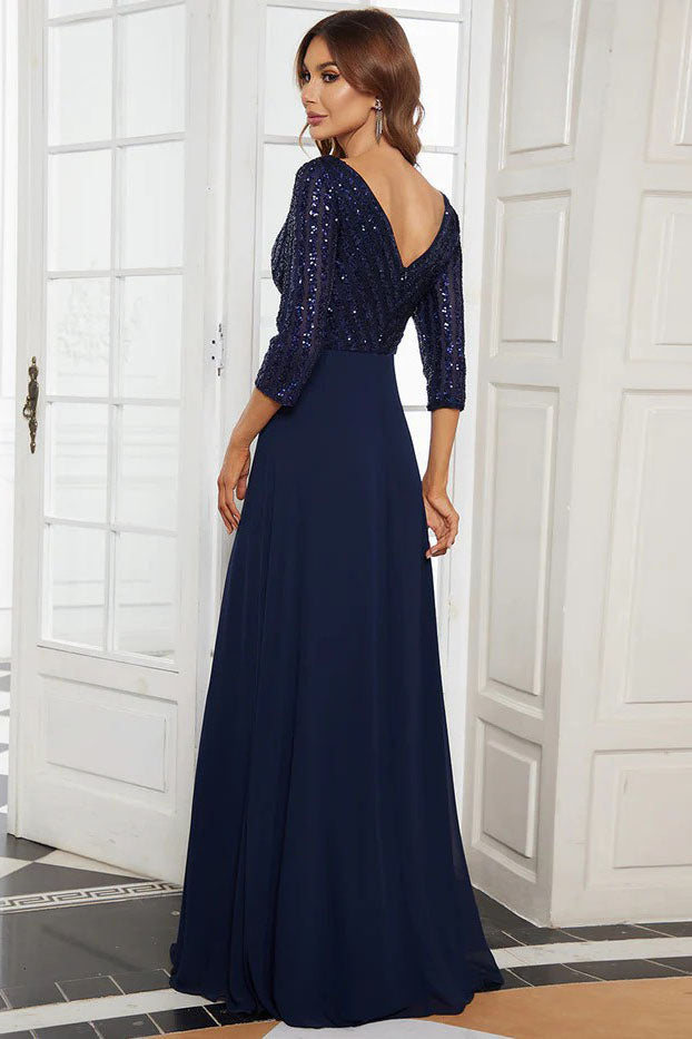 A-Line Floor Length Sequined Lace Dress CM0184