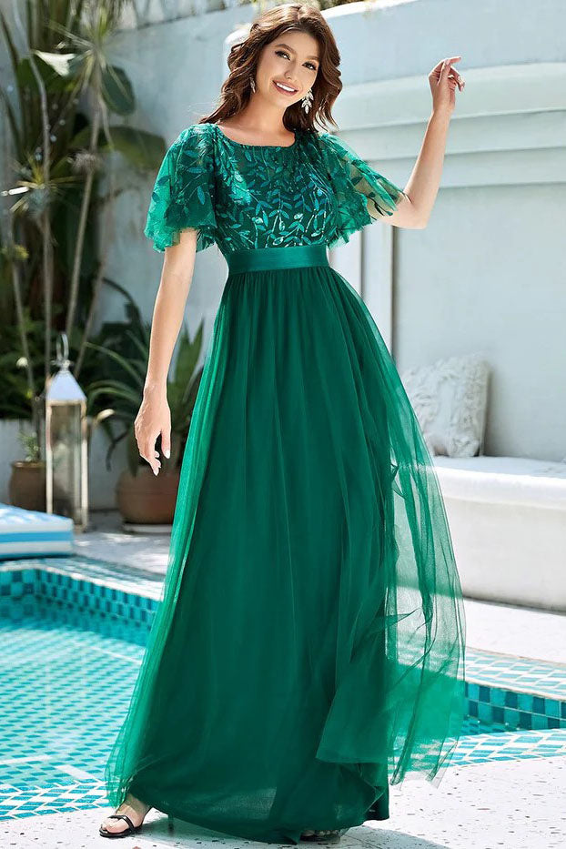 A-Line Floor Length Lace Dress CM0186