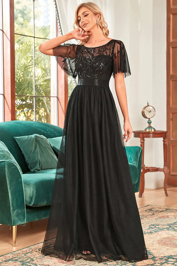 A-Line Floor Length Lace Dress CM0186