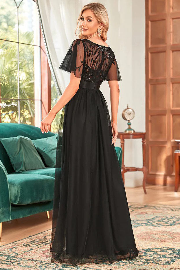 A-Line Floor Length Lace Dress CM0186