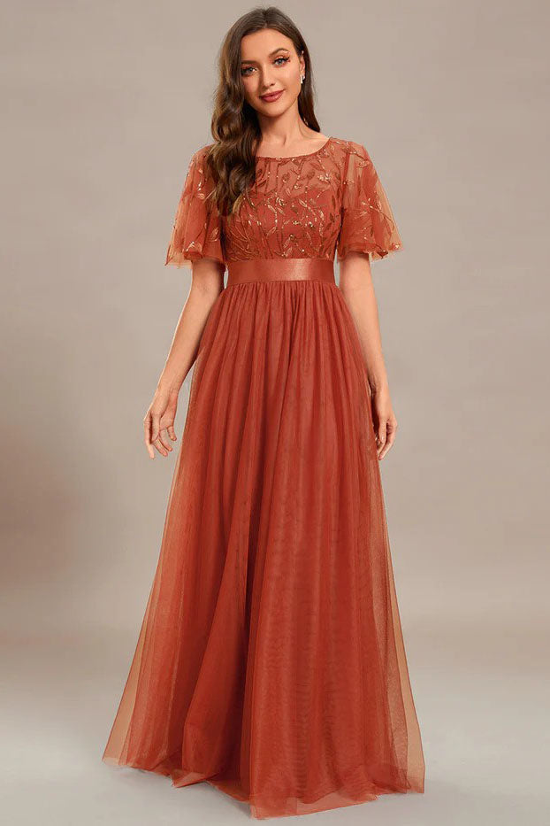 A-Line Floor Length Lace Dress CM0186