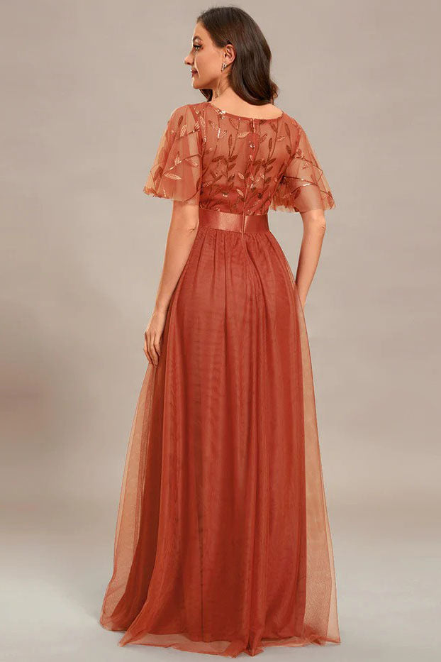 A-Line Floor Length Lace Dress CM0186