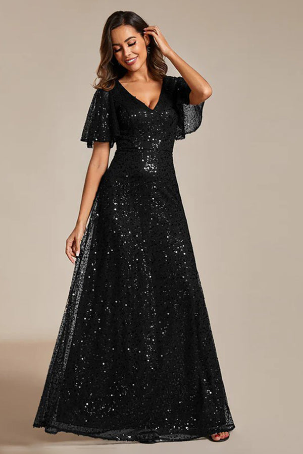 A-Line Floor Length Sequined Dress CM0190