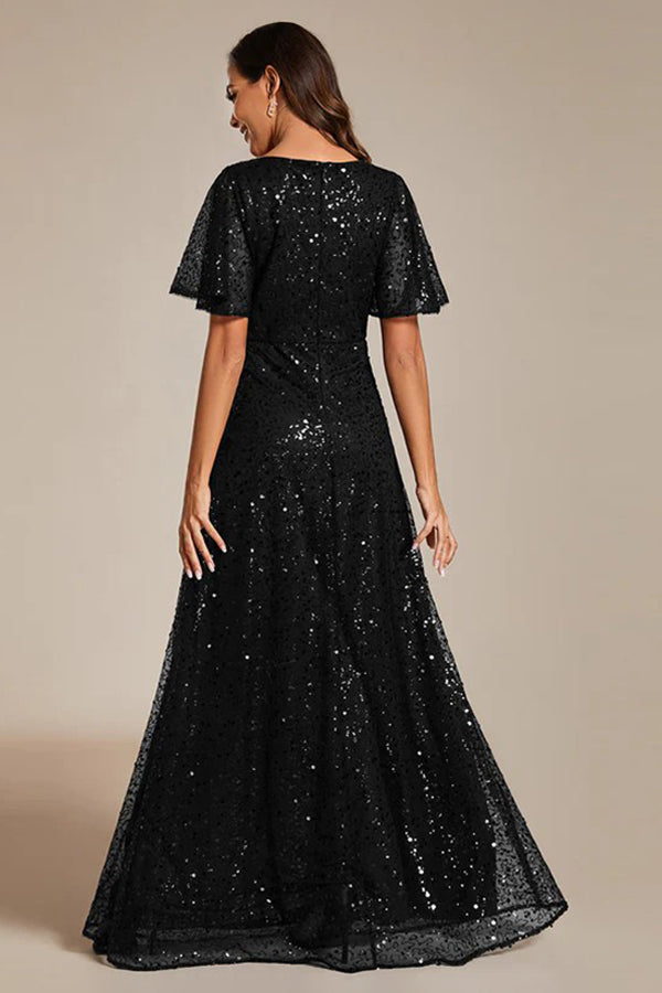 A-Line Floor Length Sequined Dress CM0190