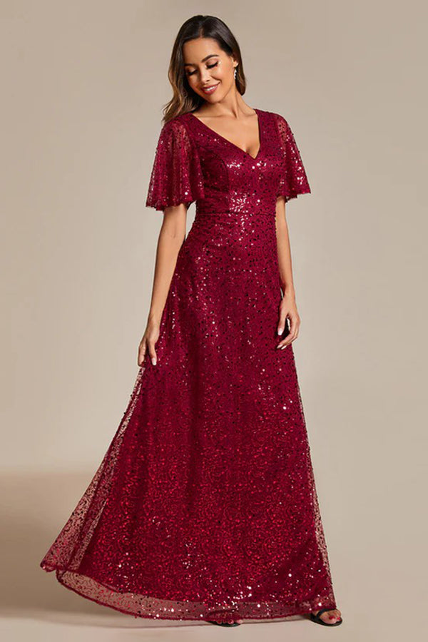 A-Line Floor Length Sequined Dress CM0190