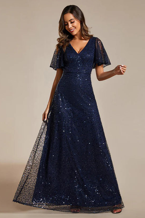 A-Line Floor Length Sequined Dress CM0190