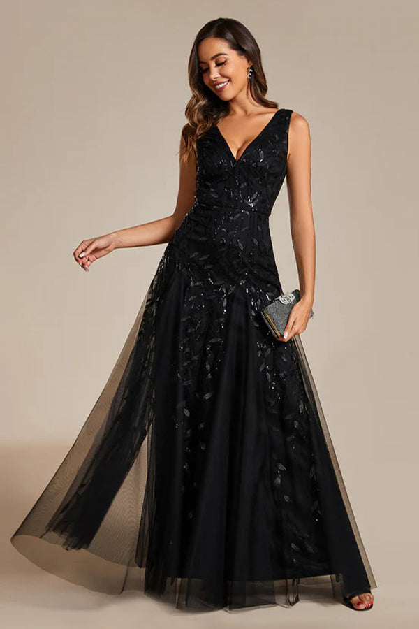 A-Line Floor Length Glitter Dress CM0191