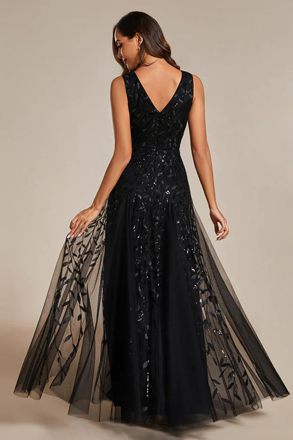 A-Line Floor Length Glitter Dress CM0191