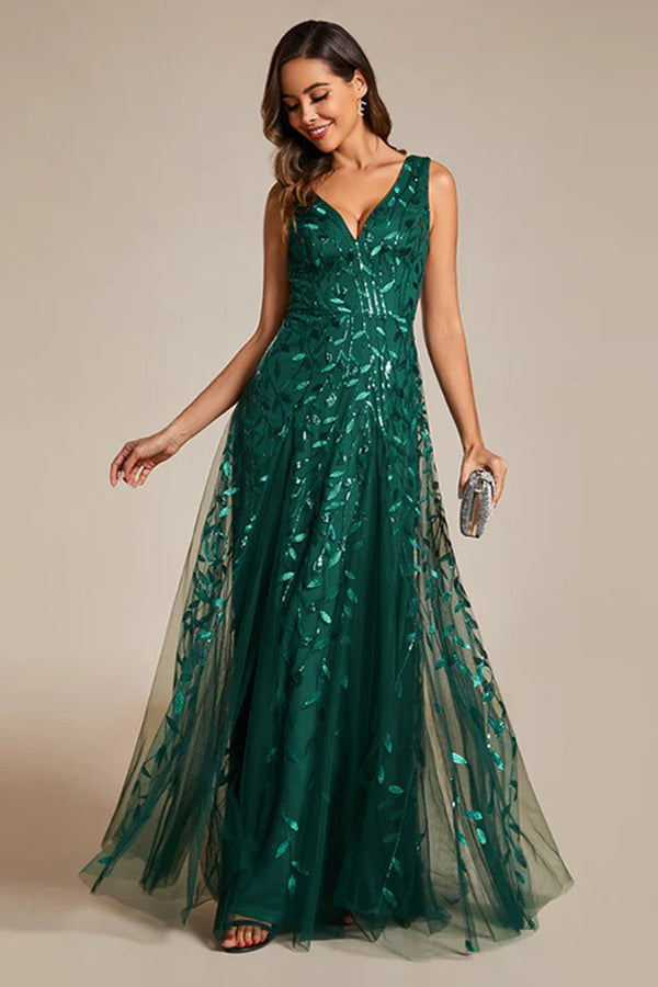 A-Line Floor Length Glitter Dress CM0191