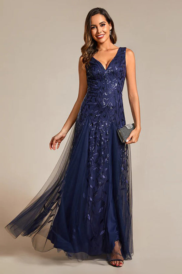 A-Line Floor Length Glitter Dress CM0191