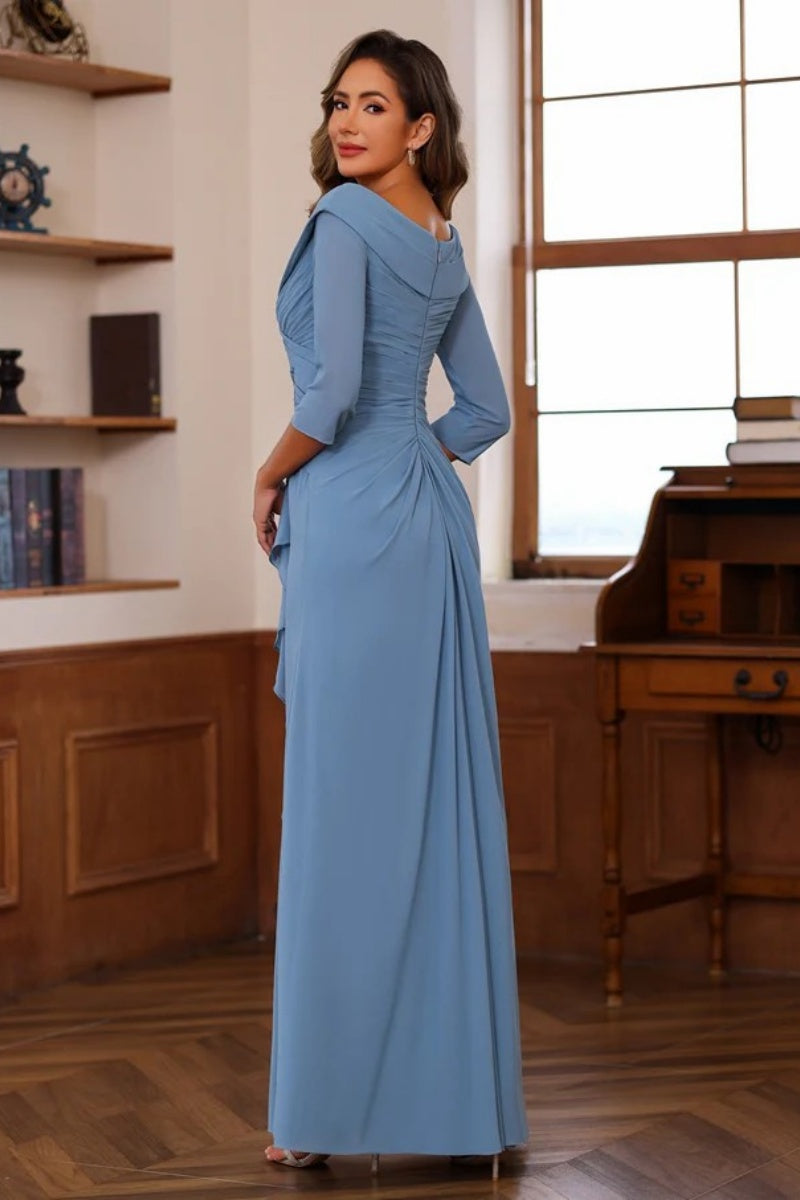 V Neck 3/4 Length Sleeves Floor Length Unique Mother Dresses CM0345