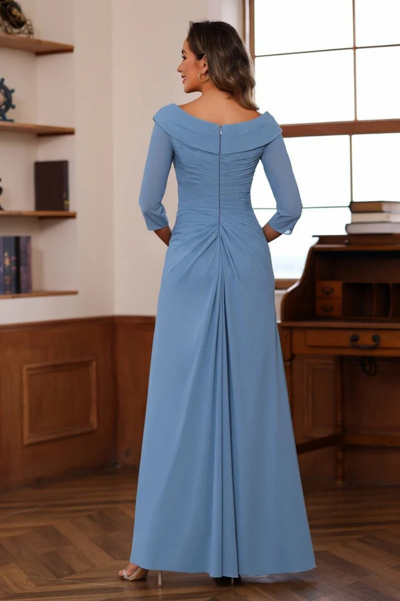 V Neck 3/4 Length Sleeves Floor Length Unique Mother Dresses CM0345