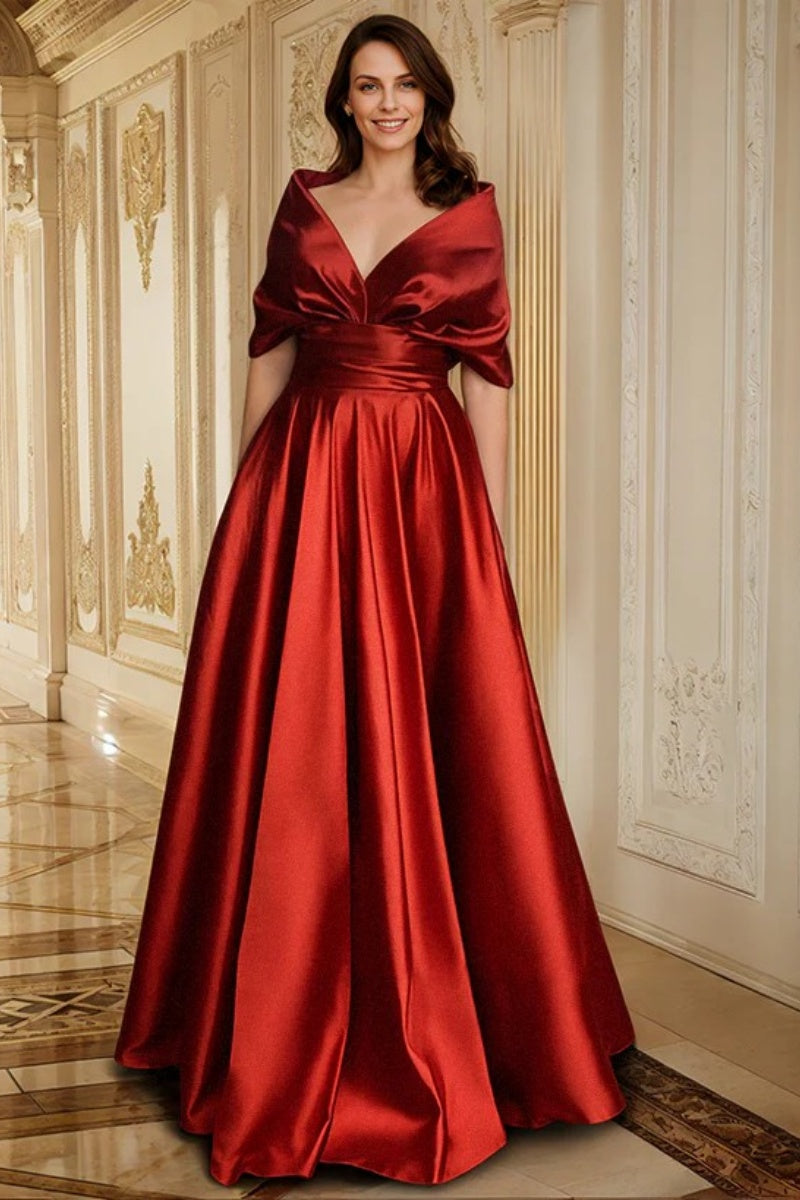 A Line V Neck Satin Mother of the Bride Dresses CM0358