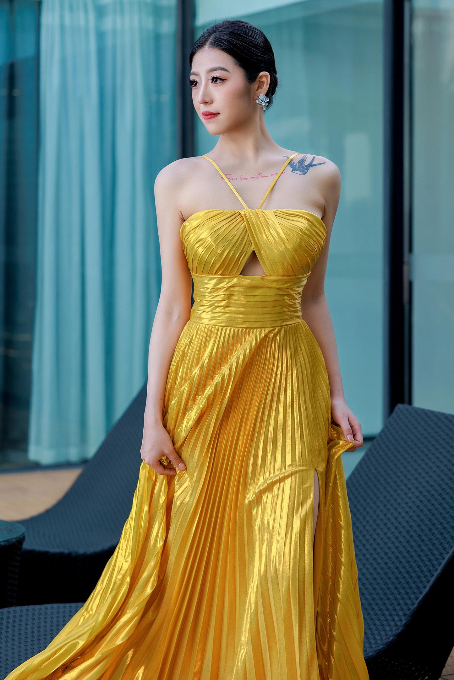 Sheath-Column Floor Length Hot Stamping Cloth Prom Dress CS0486