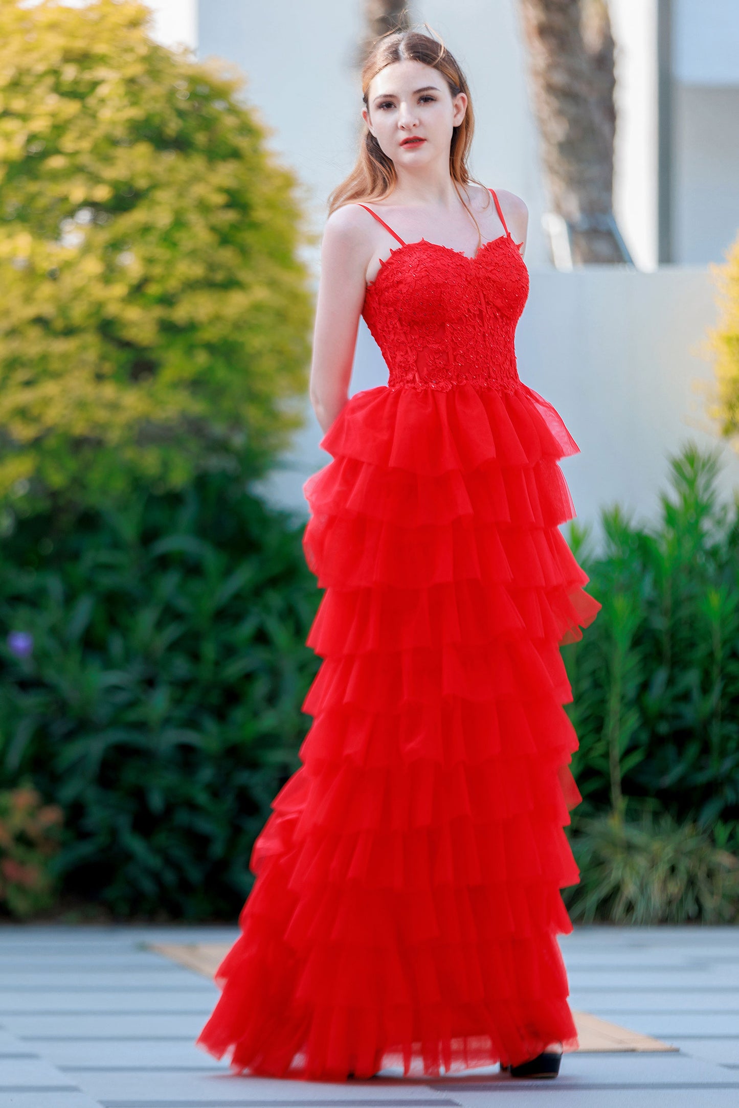 Sheath-Column Floor Length Tulle Prom Dress CS0496