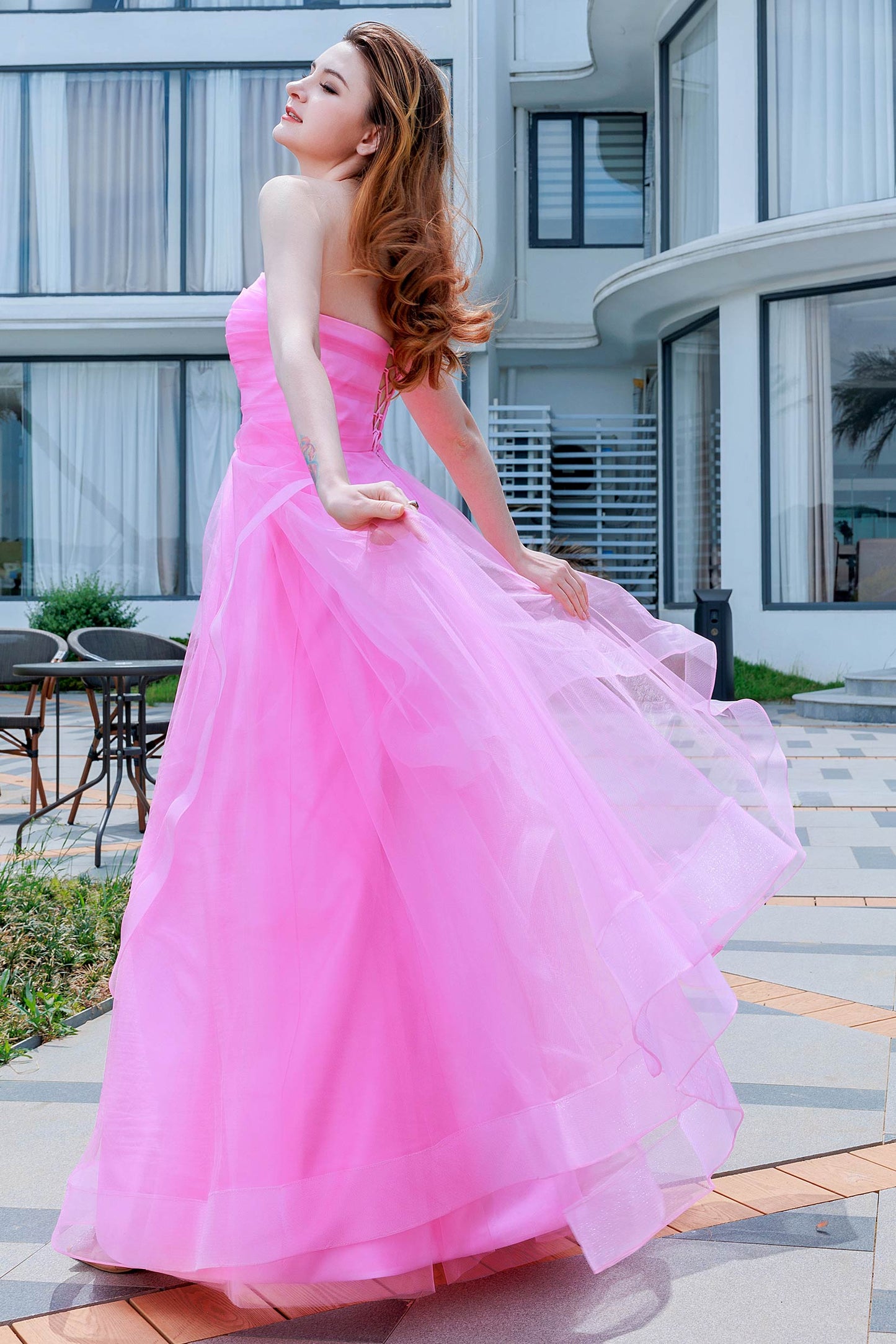 A-Line Floor Length Tulle Prom Dress CS0497