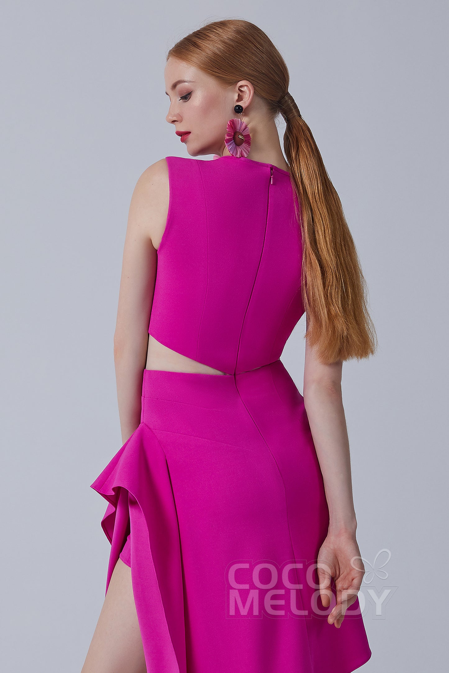 Asymmetrical Knee Length Twisted Silk Fabric Dress CS0212