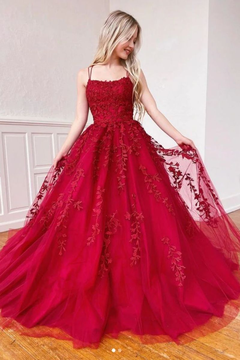 A-Line Sweep-Brush Train Tulle Prom Dress CS0403