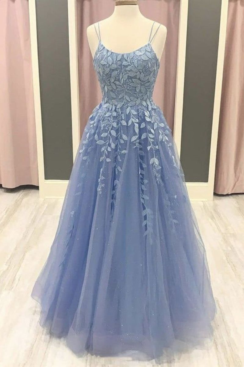 A-Line Sweep-Brush Train Tulle Prom Dress CS0403