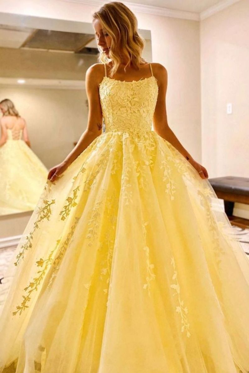 A-Line Sweep-Brush Train Tulle Prom Dress CS0403