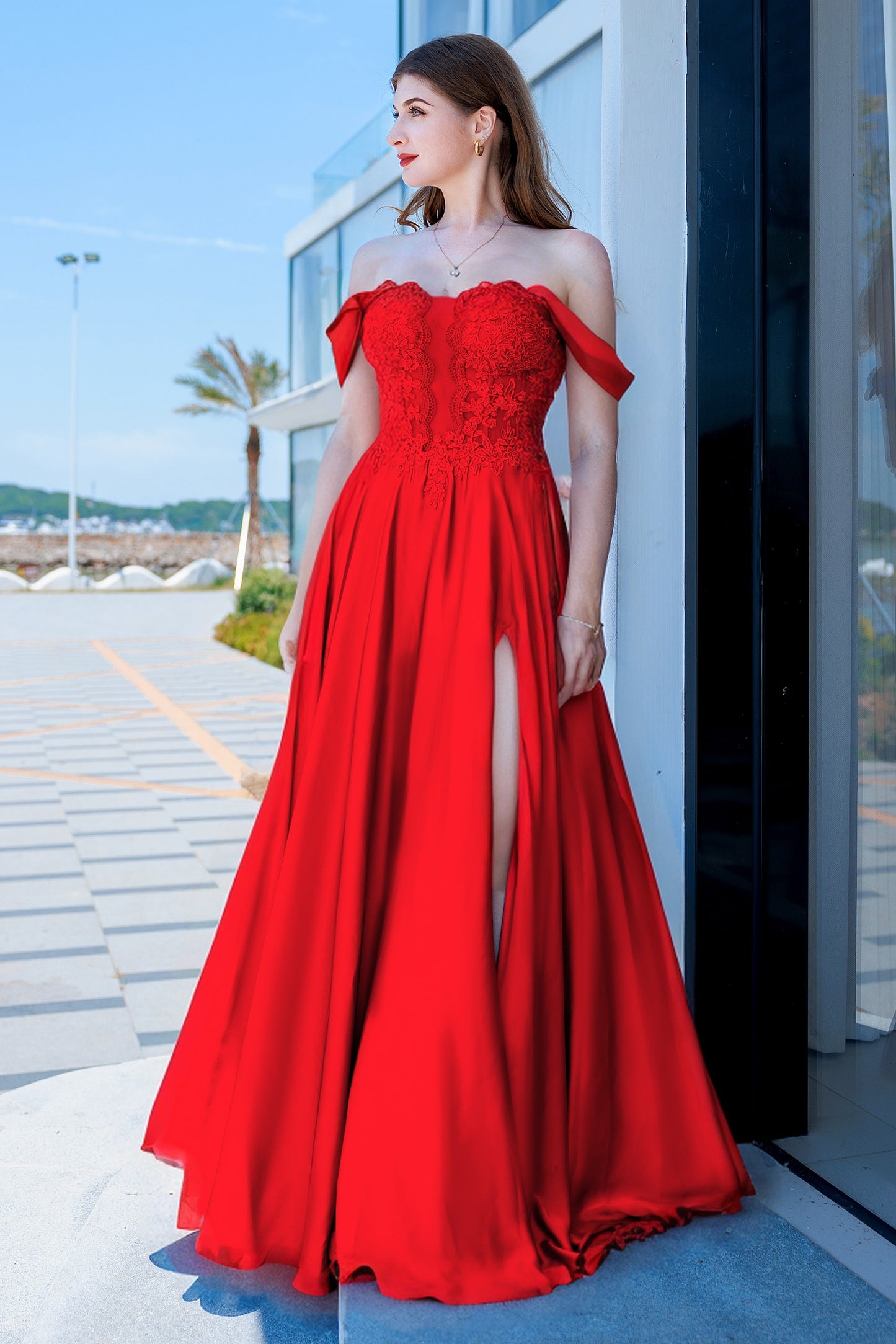 A-Line Floor Length Forged Chiffon Prom Dress CS0485