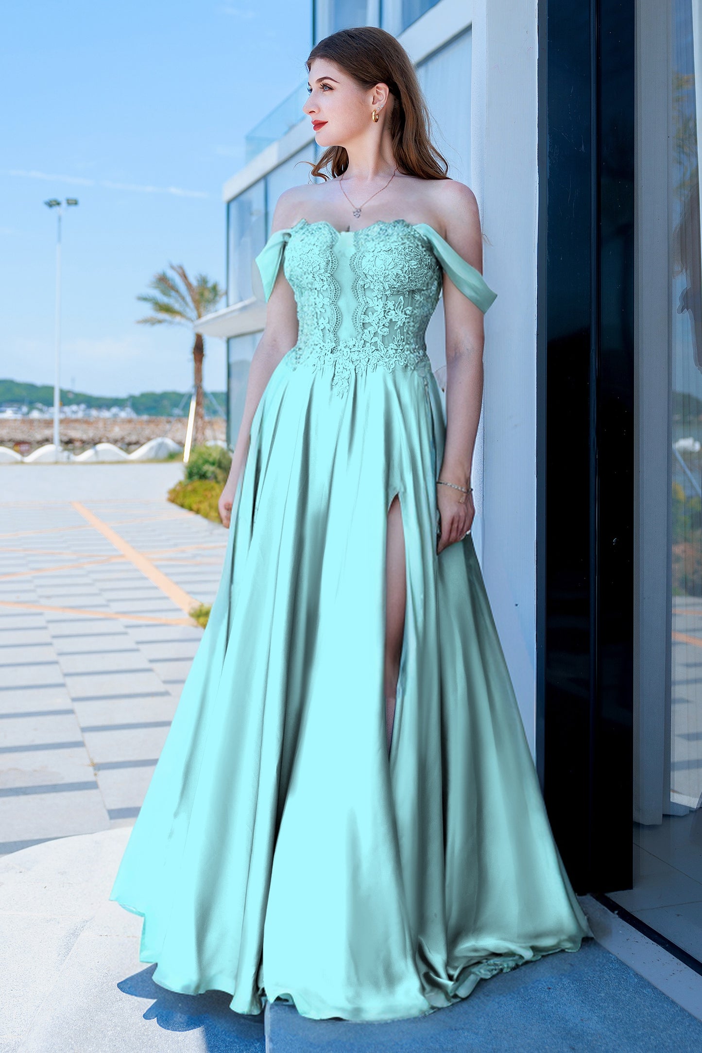 A-Line Floor Length Forged Chiffon Prom Dress CS0485