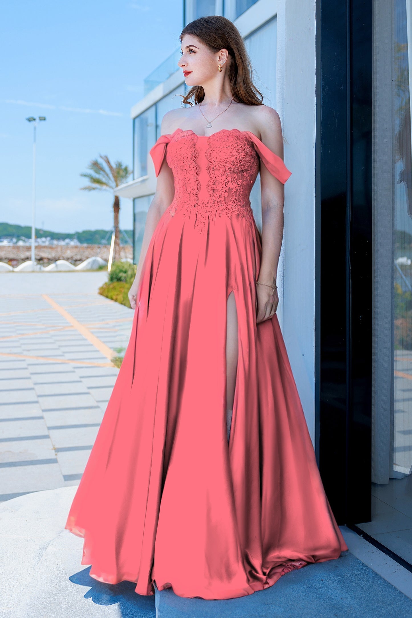 A-Line Floor Length Forged Chiffon Prom Dress CS0485